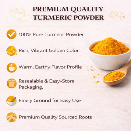 Turmeric Powder, Ground Curcuma (Haldi) All-Natural, Non-GMO, Ideal for Cooking, Golden Milk