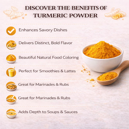 Turmeric Powder, Ground Curcuma (Haldi) All-Natural, Non-GMO, Ideal for Cooking, Golden Milk